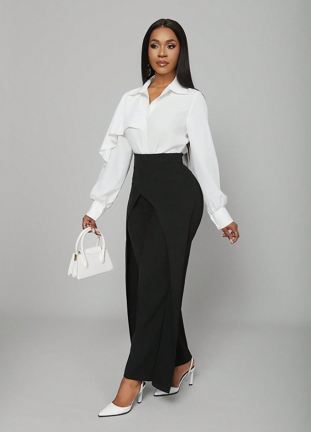 Чорно-білий демісезонний комплект (блуза, штани) SHEIN