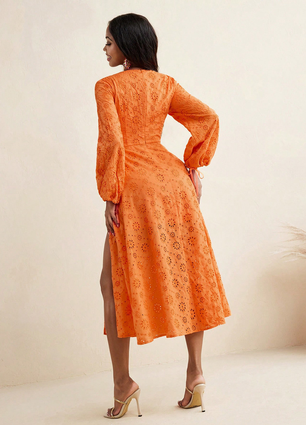 Помаранчева кежуал сукня кльош, в стилі армпір SHEIN з квітковим принтом