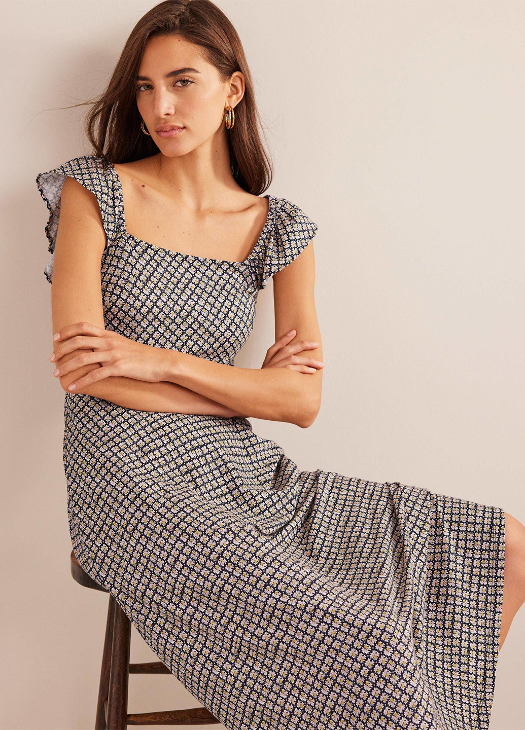 Комбинированное кэжуал платье а-силуэт Boden с цветочным принтом