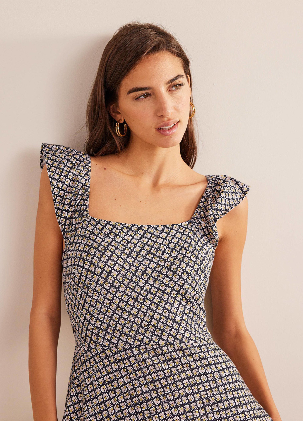 Комбинированное кэжуал платье а-силуэт Boden с цветочным принтом