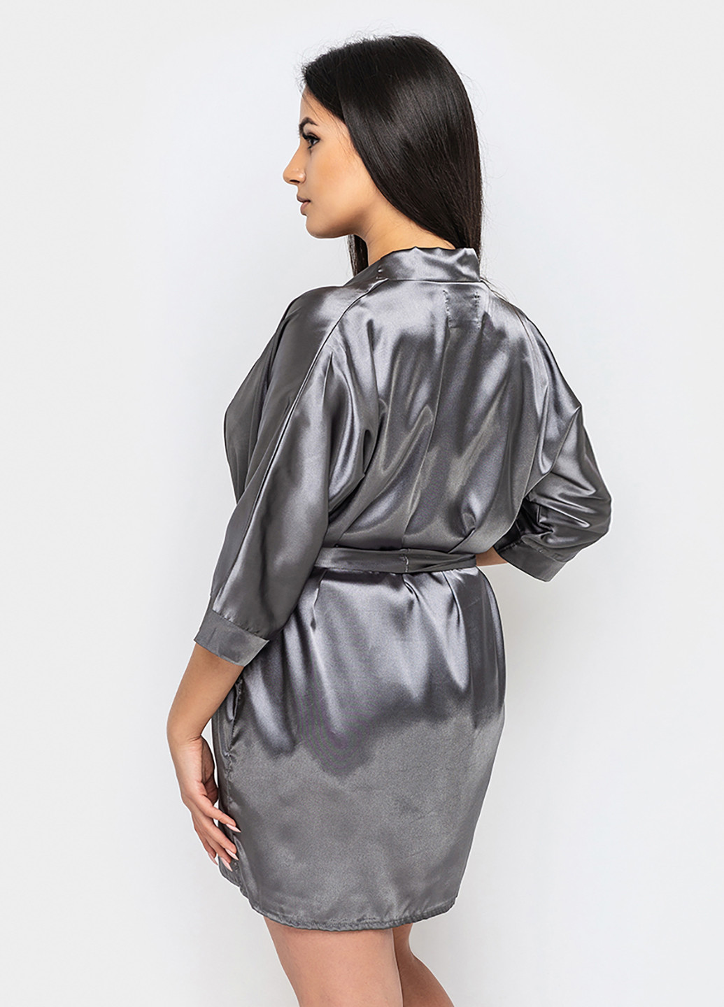 Светло-серый демисезонный комплект (халат, топ, шорты) Ghazel