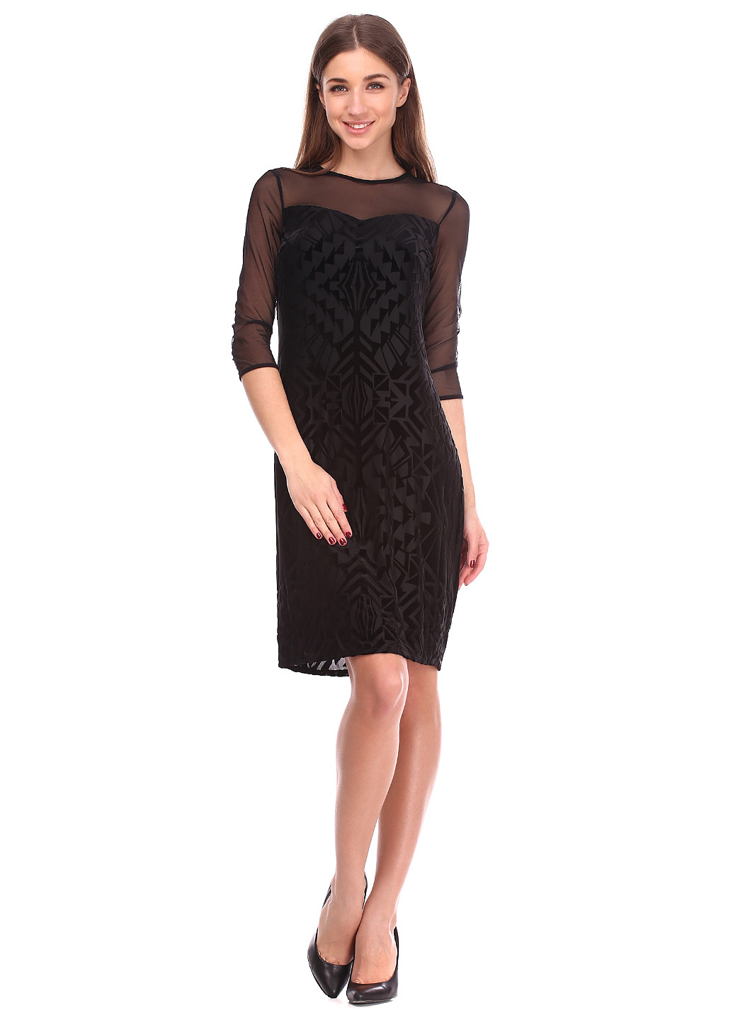 Черное кэжуал платье с длинным рукавом Marks & Spencer с абстрактным узором