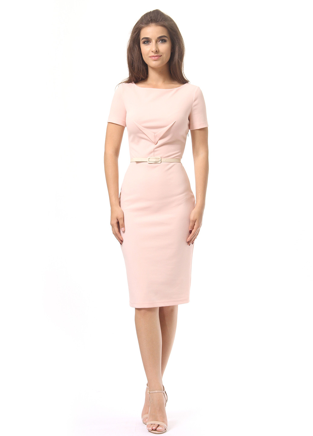 Светло-розовое деловое платье футляр Lada Lucci однотонное