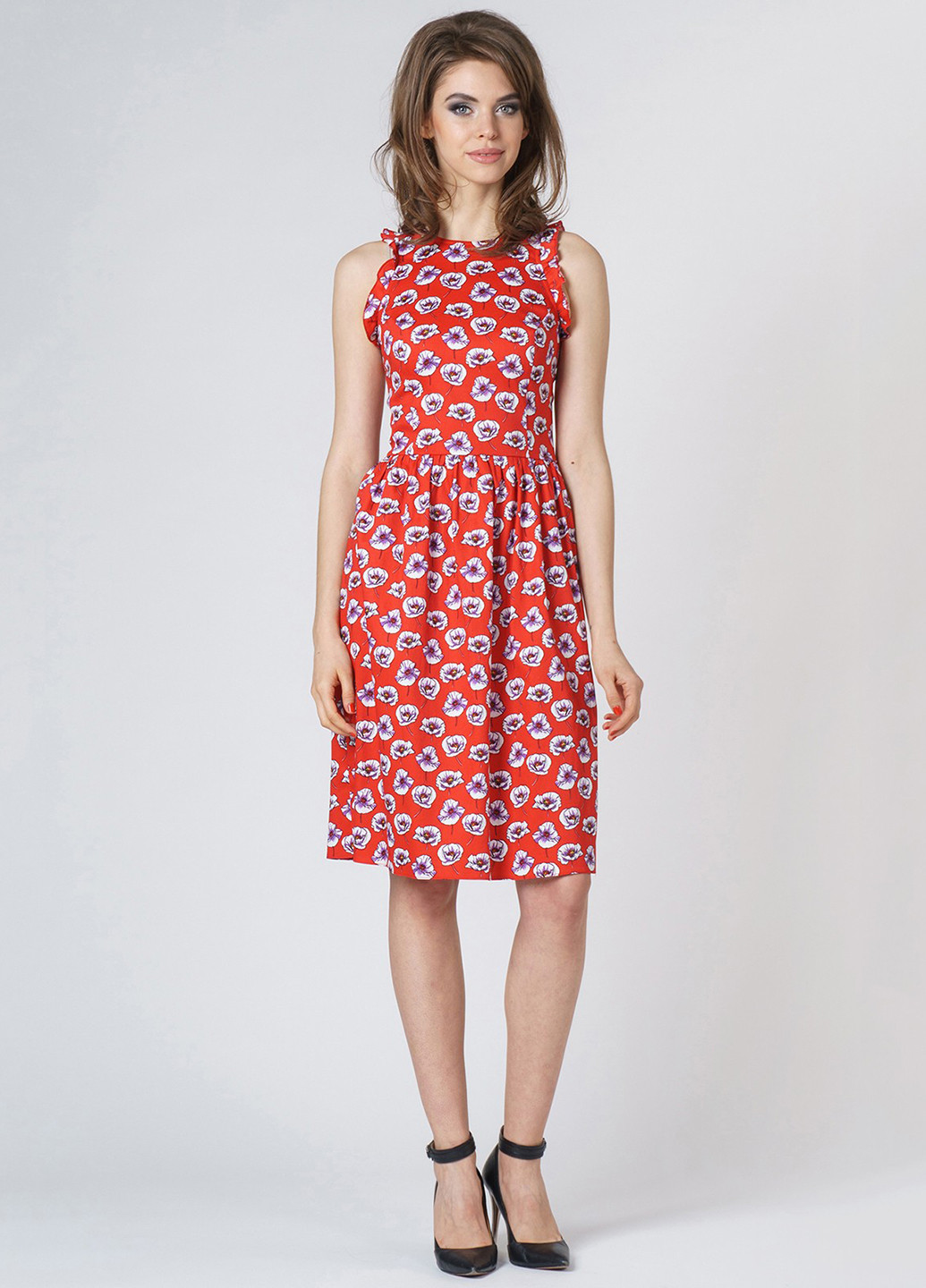Красное кэжуал платье клеш OKS by Oksana Demchenko с цветочным принтом