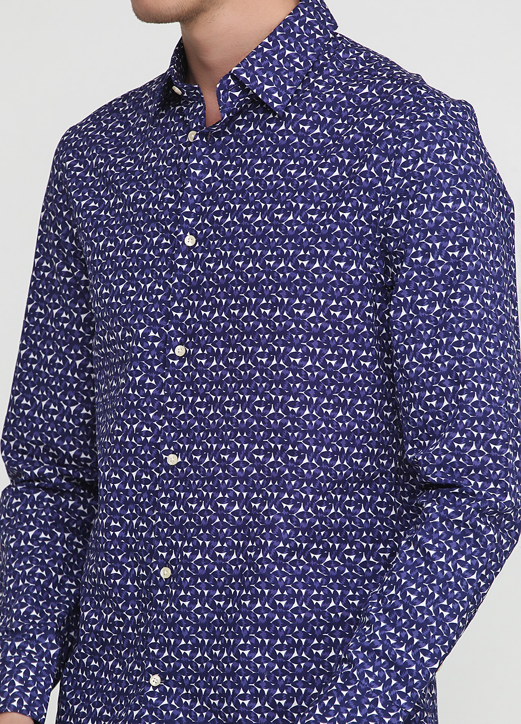 Темно-синяя кэжуал рубашка с геометрическим узором H&M с длинным рукавом