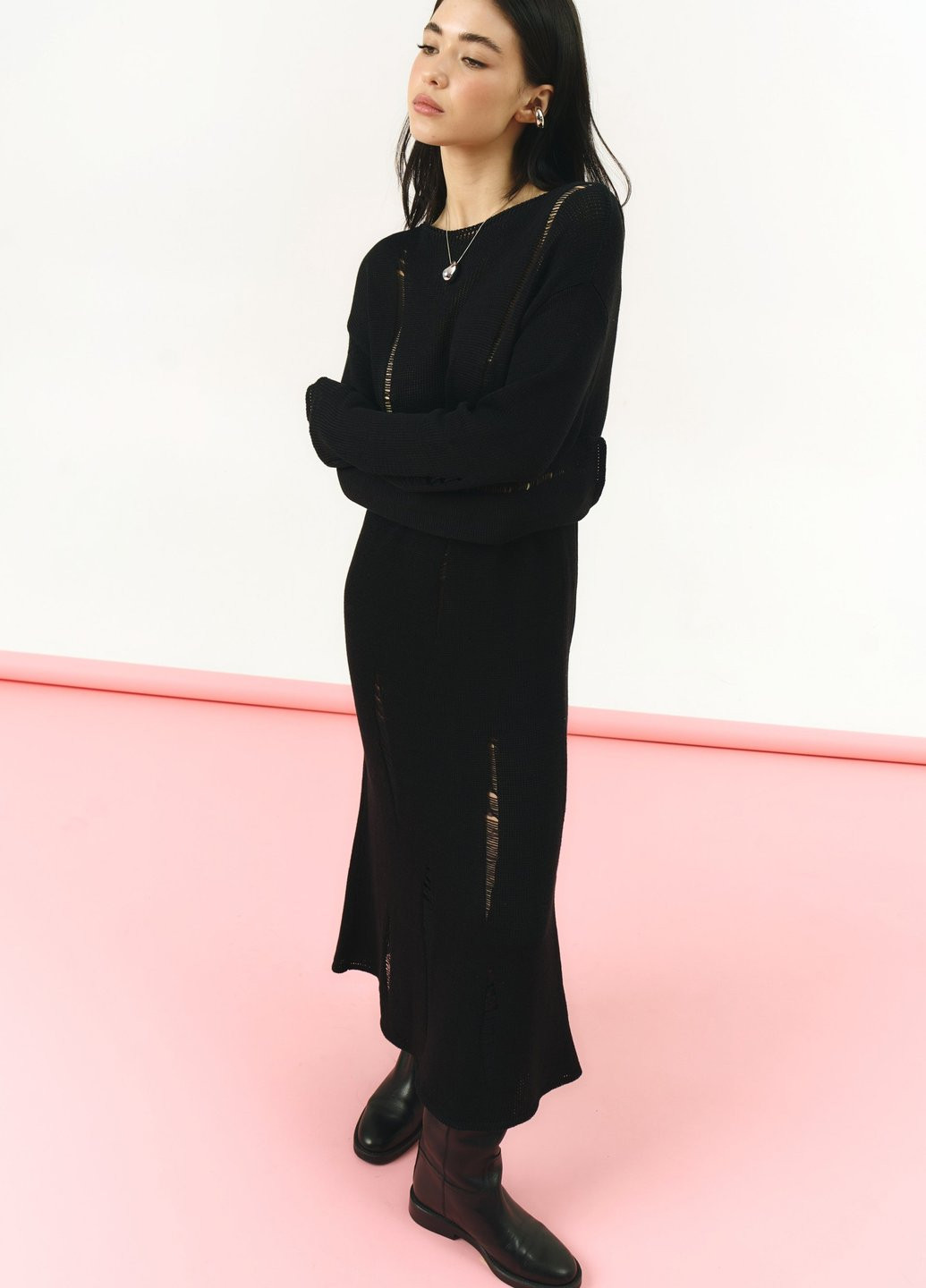 Черное кэжуал платье платье-свитер Gepur однотонное
