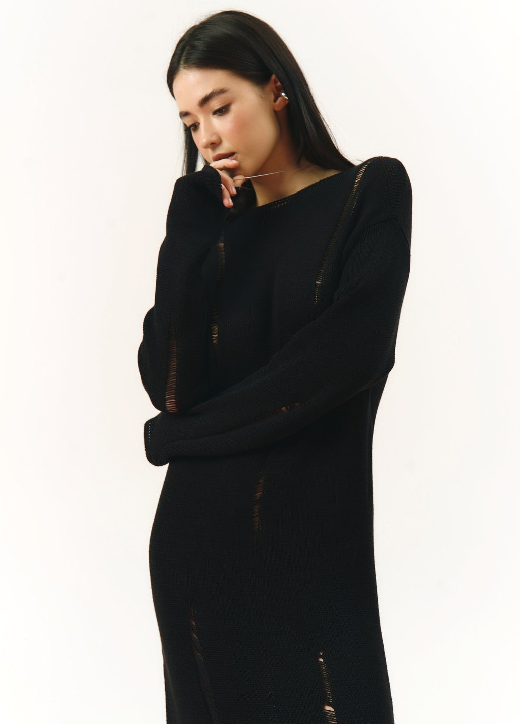Черное кэжуал платье платье-свитер Gepur однотонное