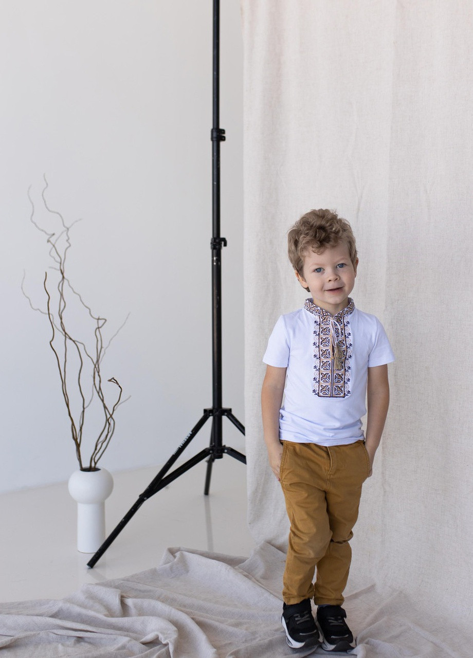 Вышиванка для мальчика с коротким рукавом Демьянчик бежевая вышивка Melanika (228500236)
