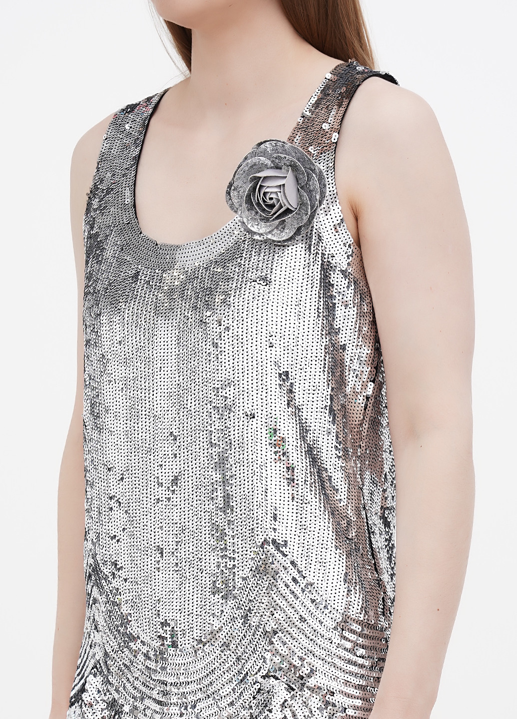 Серебряное коктейльное платье Michael Kors однотонное