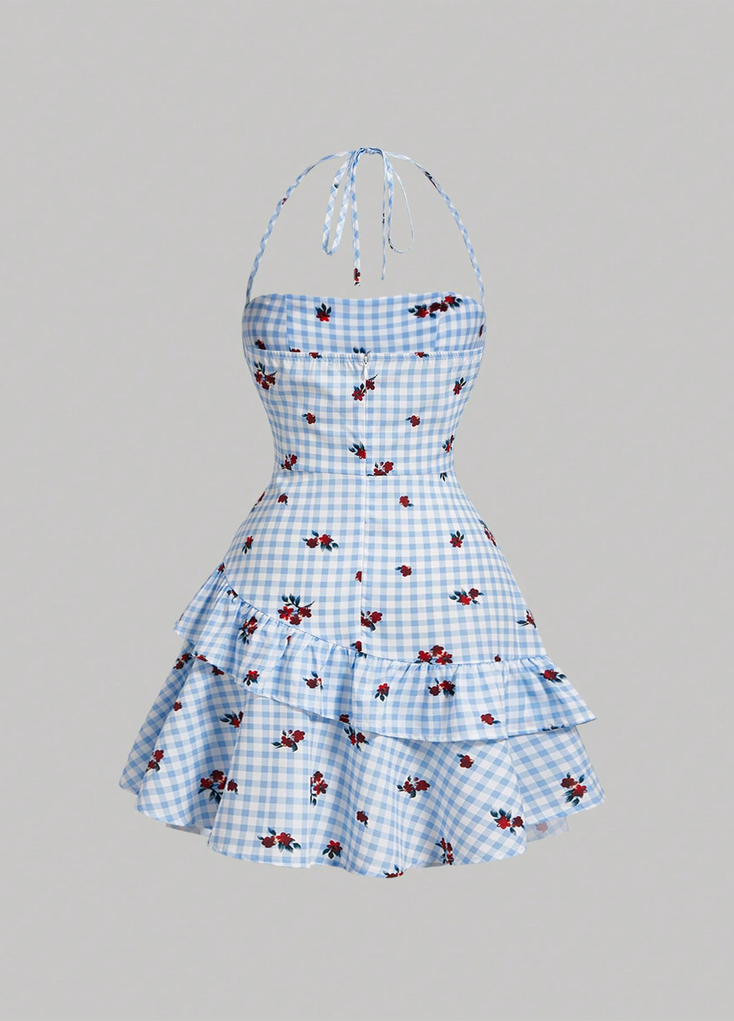 Блакитна святковий, кежуал сукня а-силует, з відкритою спиною, бебі долл SHEIN в клітинку