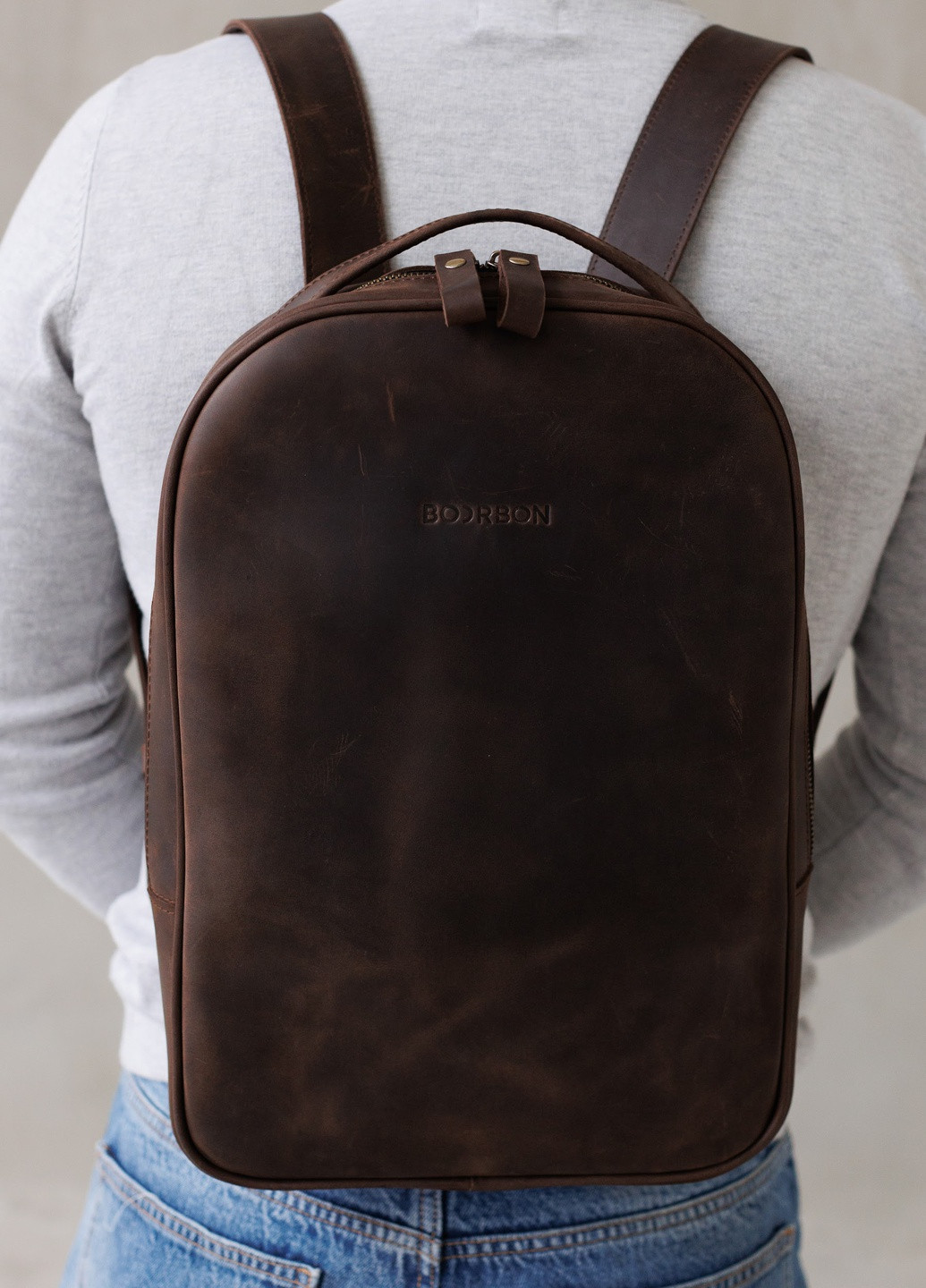 Минималистичный рюкзак ручной работы из натуральной винтажной кожи коричневого цвета Boorbon (253351907)