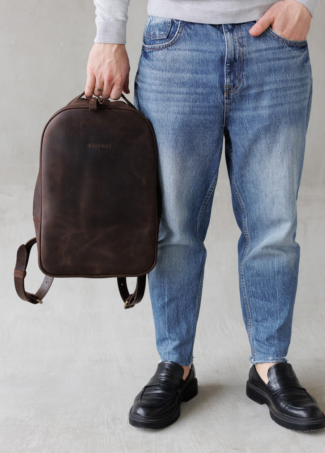 Минималистичный рюкзак ручной работы из натуральной винтажной кожи коричневого цвета Boorbon (253351907)