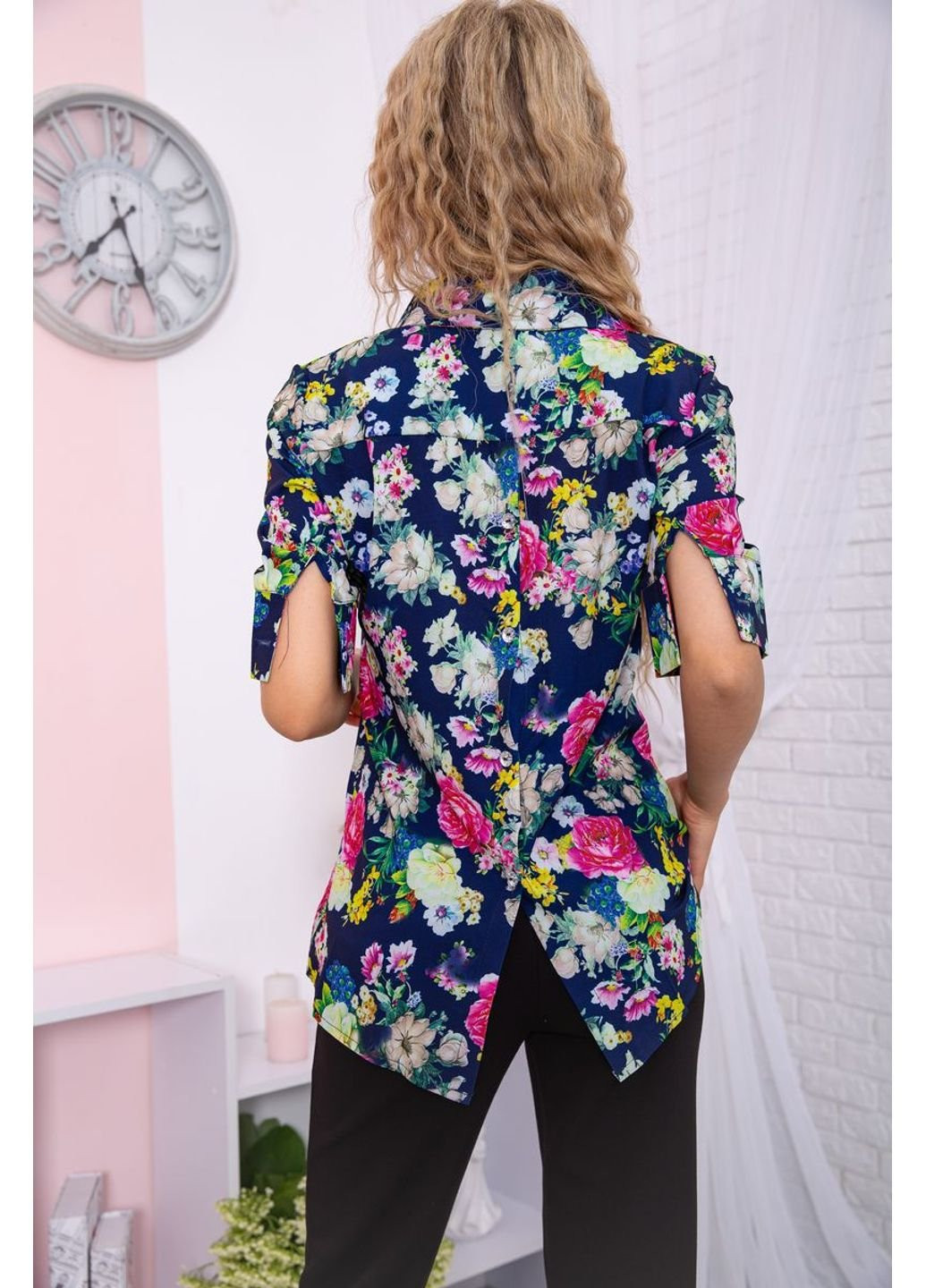 Комбінована літня блуза з квітковим принтом 167r078-1. Ager