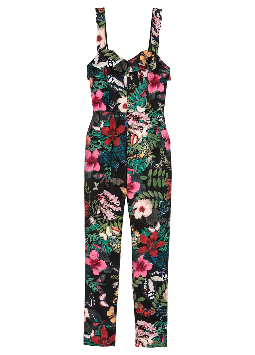 Комбинезон H&M комбинезон-брюки цветочный чёрный кэжуал полиэстер