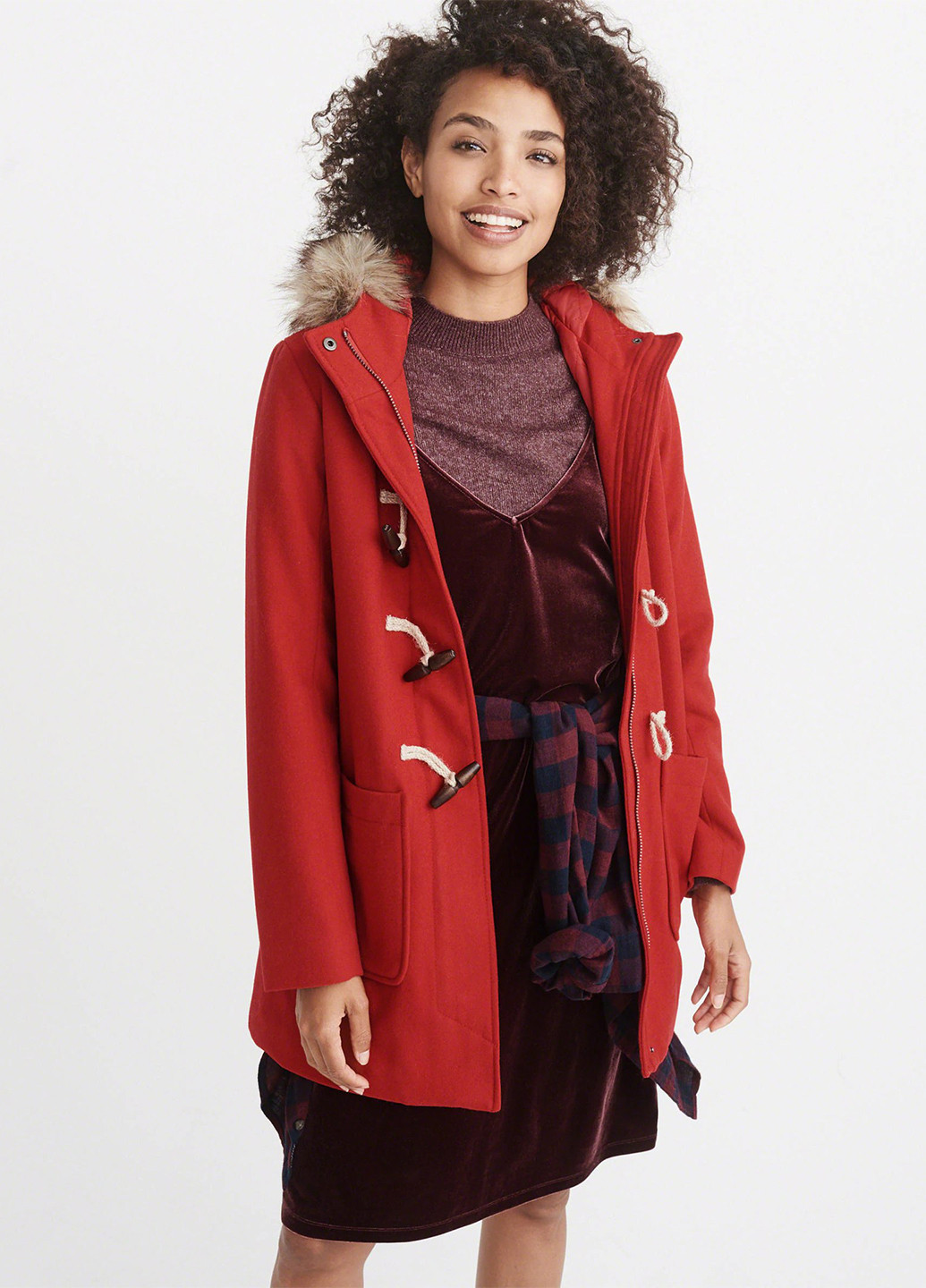 Красное демисезонное Пальто дафлкот Abercrombie & Fitch