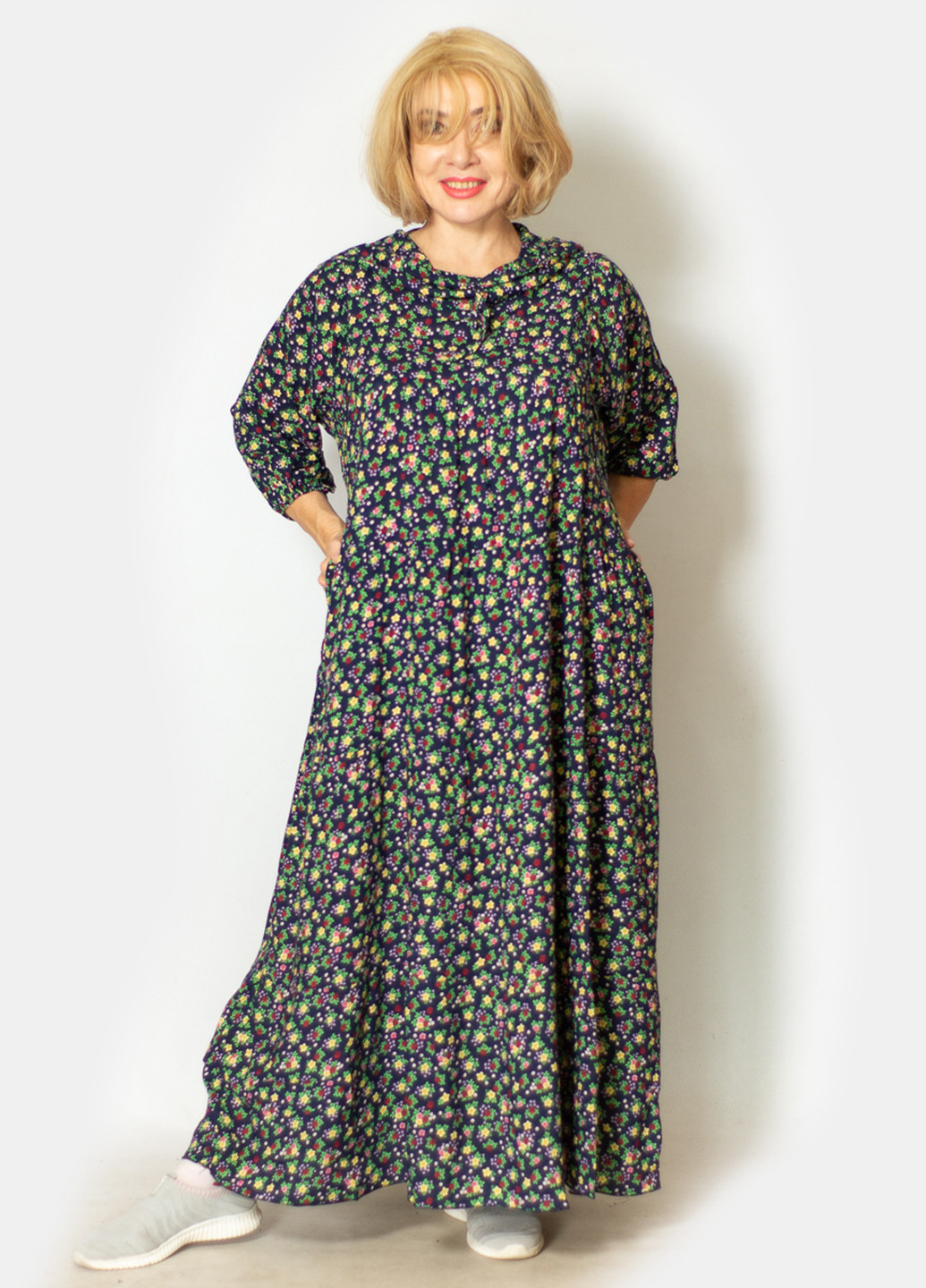Комбинированное кэжуал платье оверсайз LibeAmore с цветочным принтом