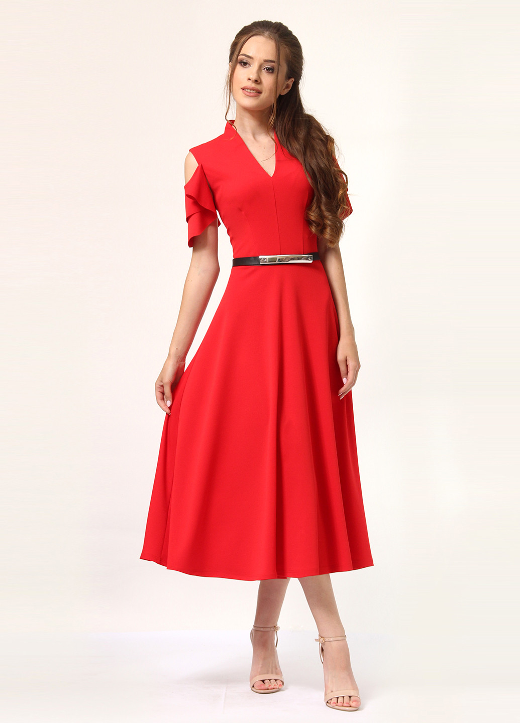 Красное кэжуал платье клеш Lada Lucci