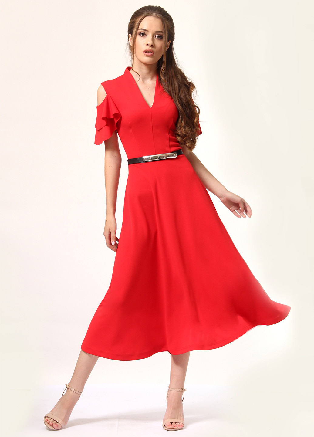 Красное кэжуал платье клеш Lada Lucci