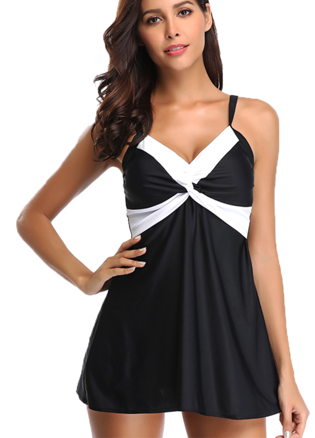 Чорно-білий демісезонний 9008 купальник плаття з шортами чорний з білими вставками купальник-сукня Ods