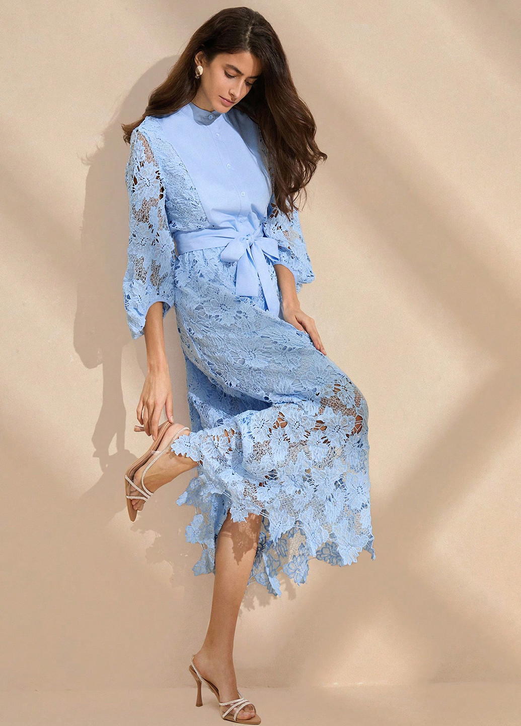 Голубое праздничный, вечернее, кэжуал платье а-силуэт SHEIN с цветочным принтом