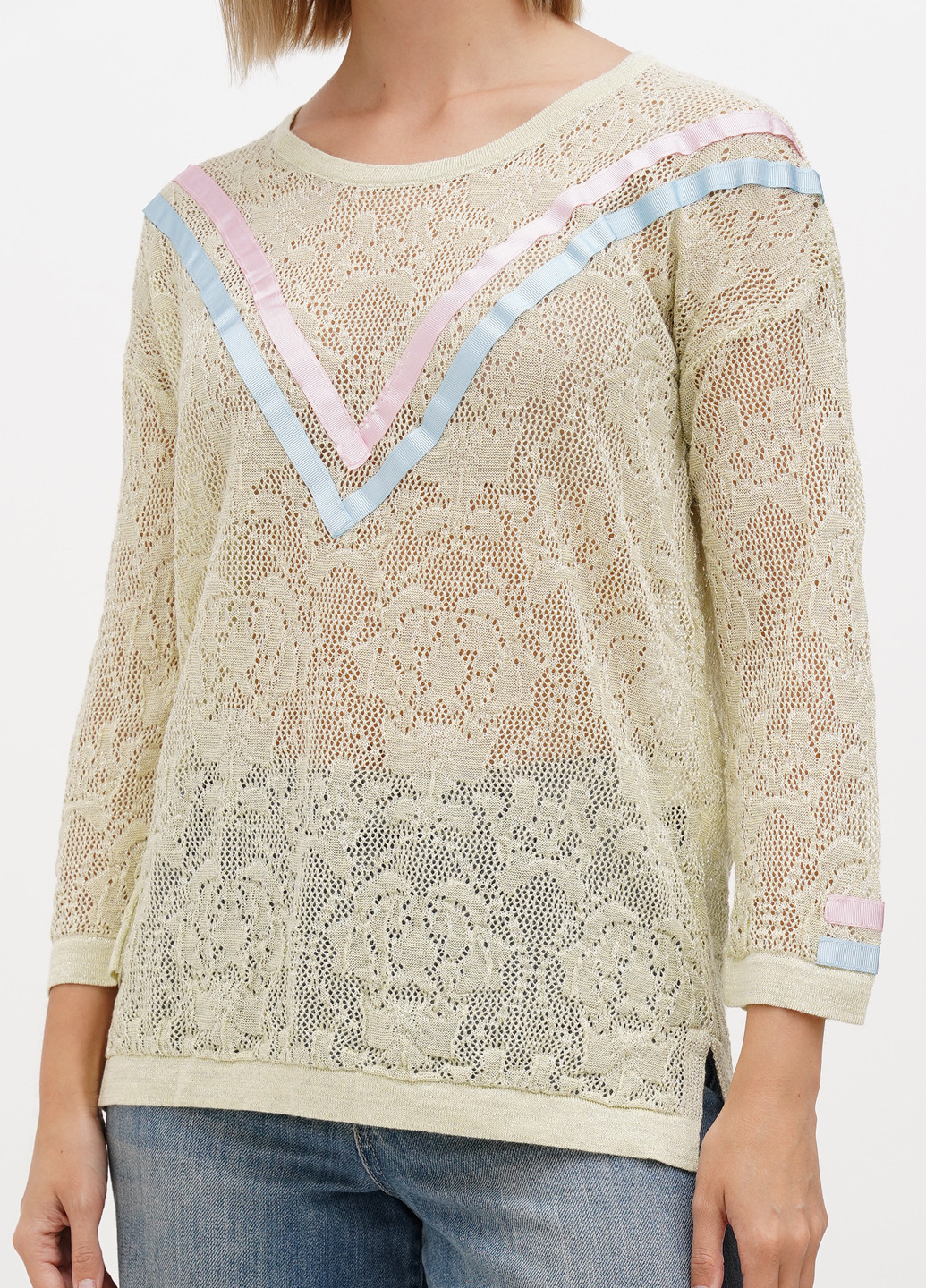 Светло-зеленый джемпер Sassofono Club однотонный ленты (295349696)