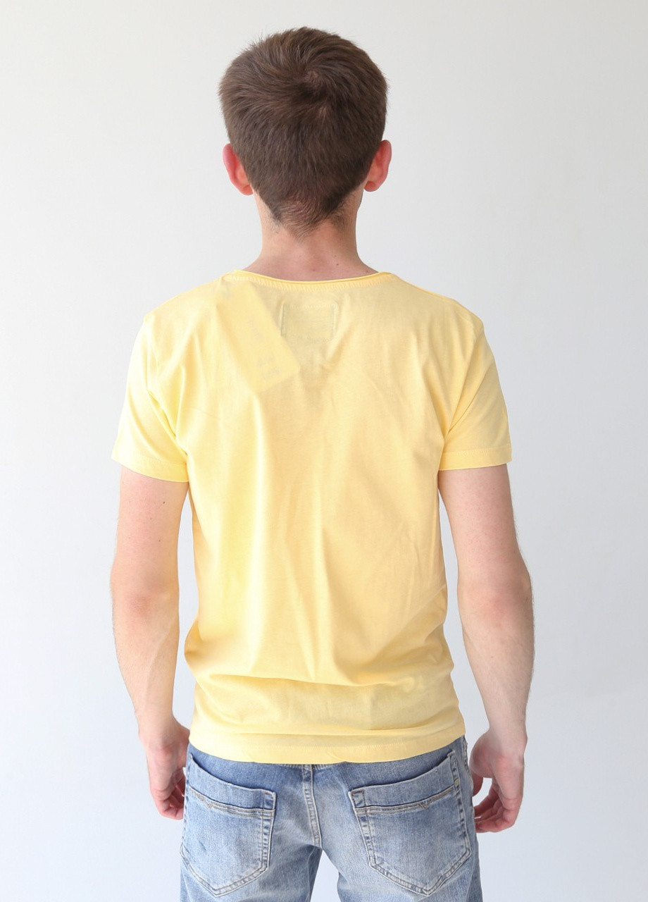 Желтая футболка мужская желтая хлопковая база с коротким рукавом Wolee Прямая