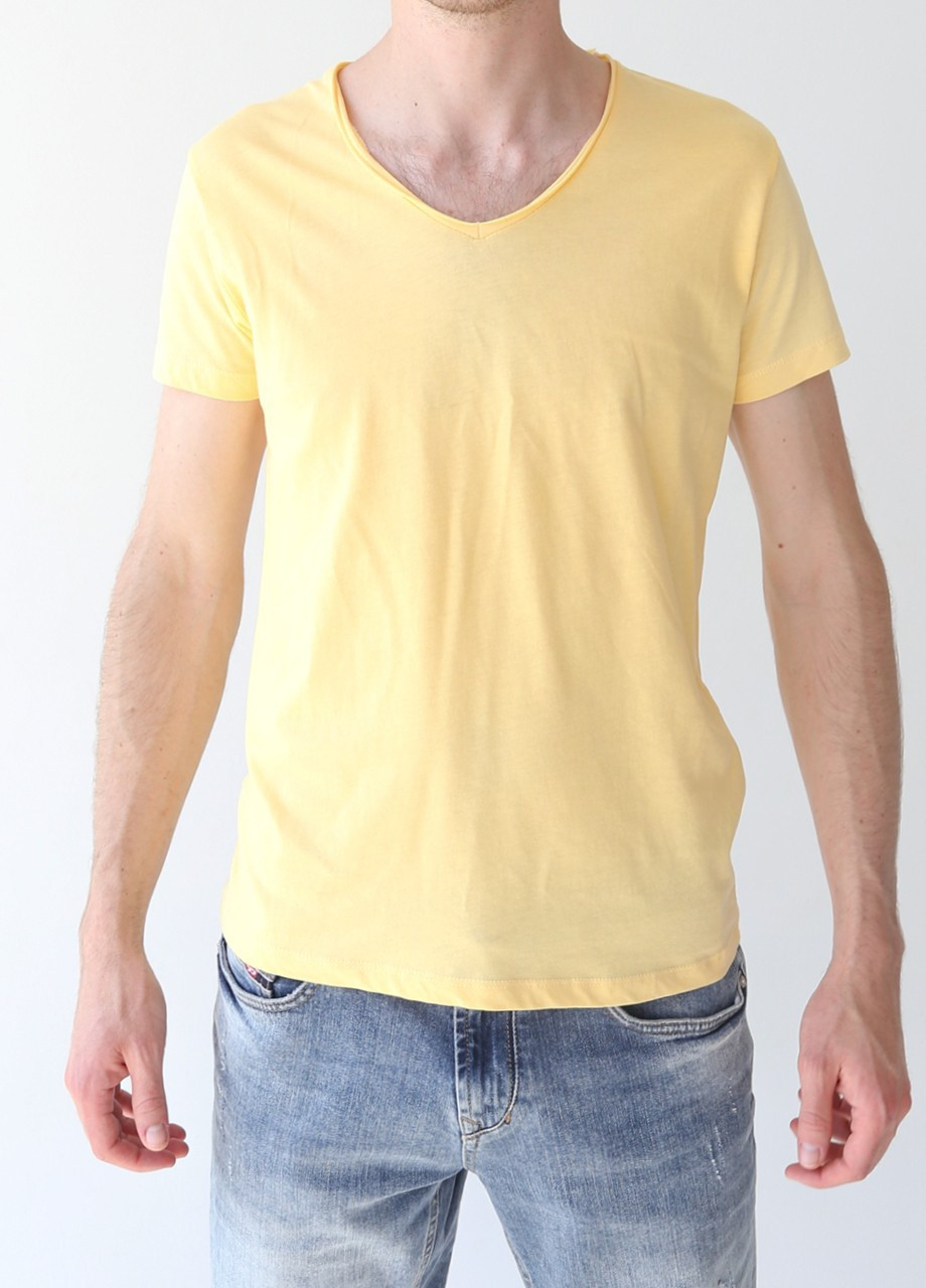 Жовта футболка чоловіча жовта бавовняна база з коротким рукавом Wolee Прямая