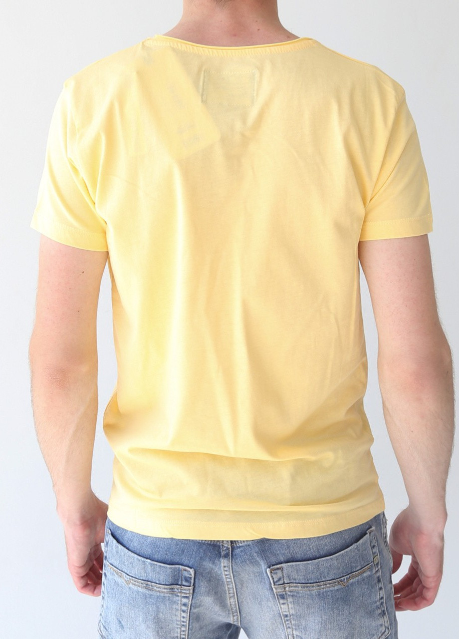 Желтая футболка мужская желтая хлопковая база с коротким рукавом Wolee Прямая