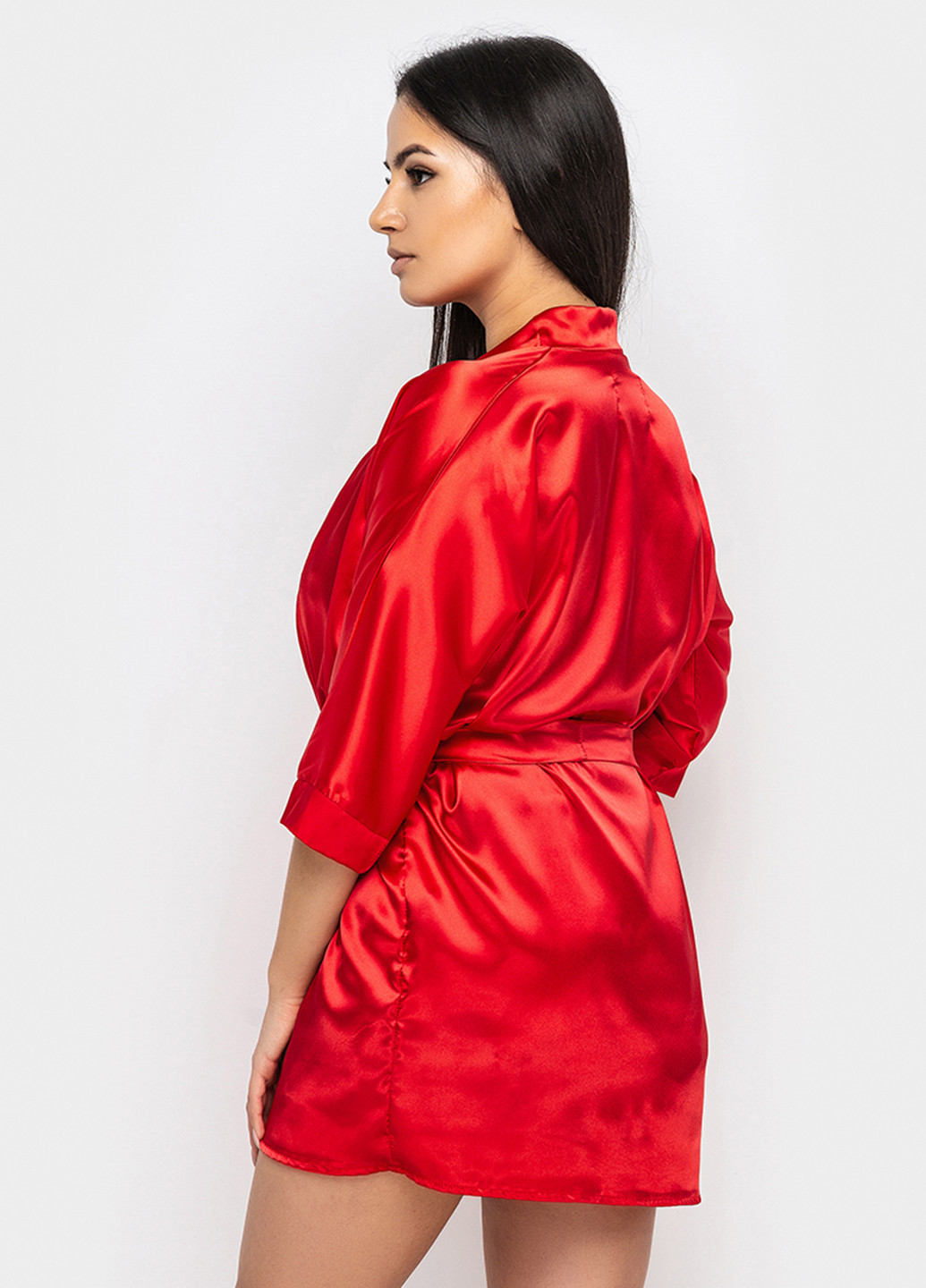 Червоний демісезонний комплект (халат, топ, шорти) Ghazel