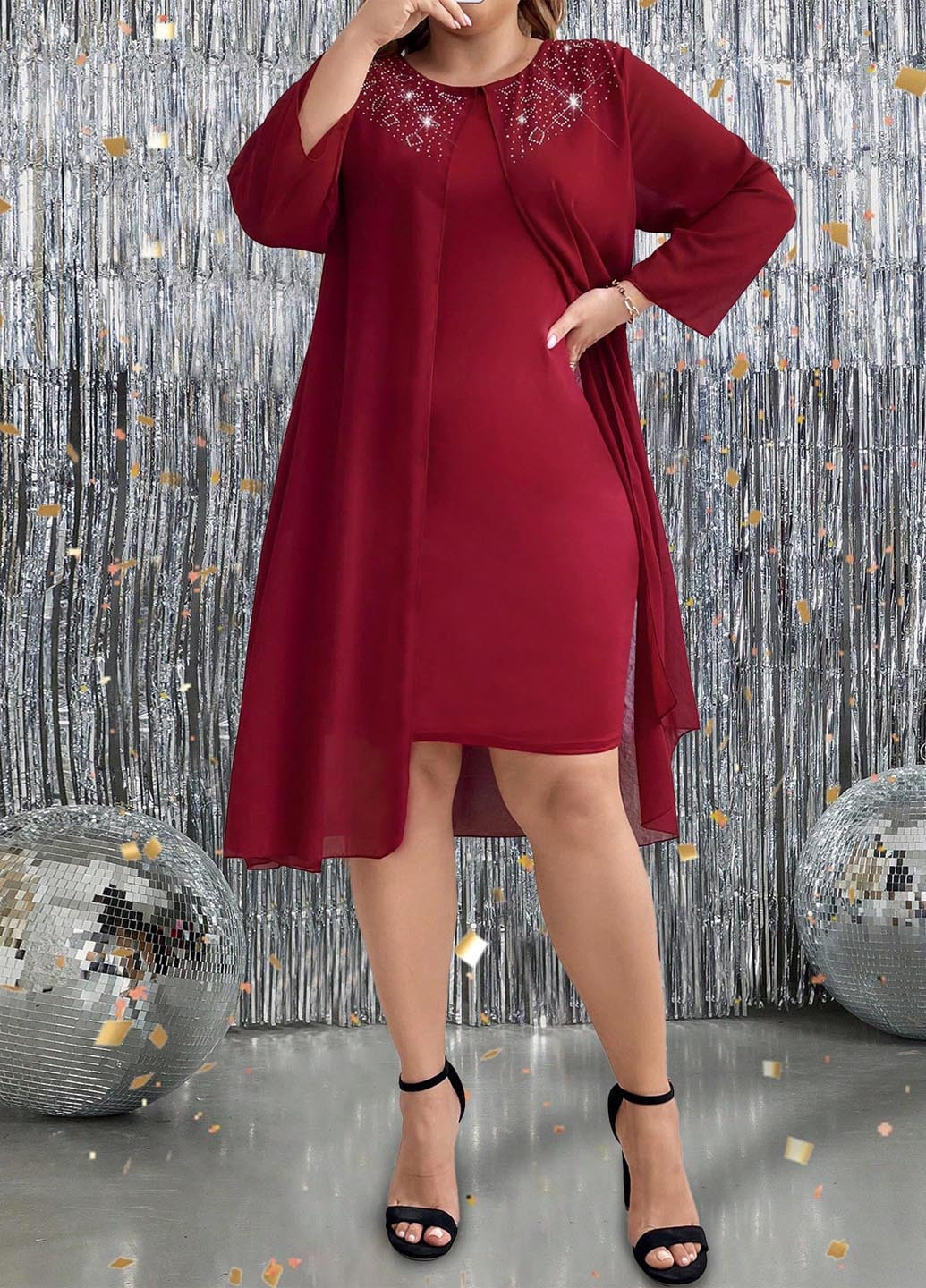 Бордова кежуал сукня сукня-кейп, а-силует SHEIN однотонна