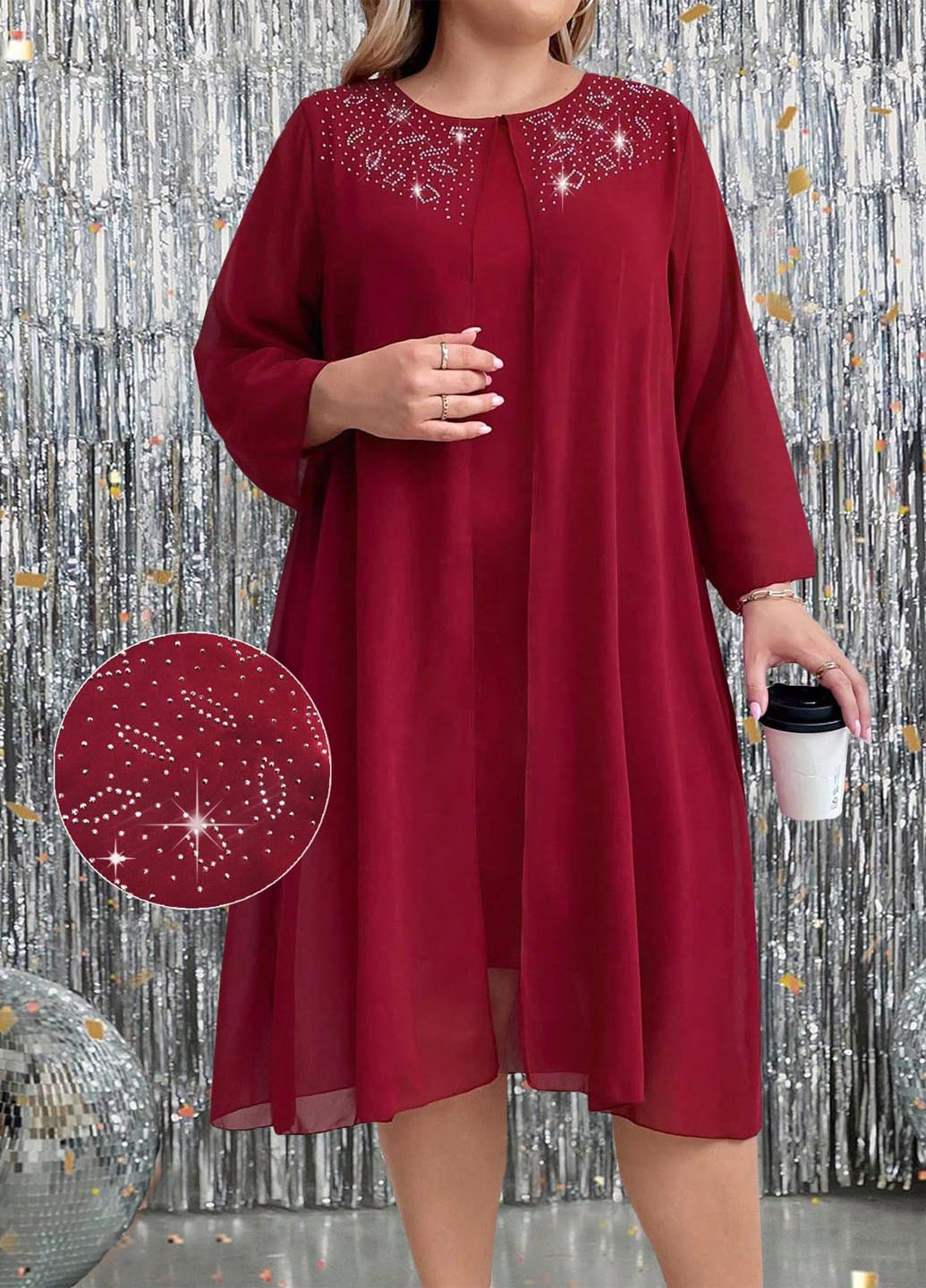 Бордова кежуал сукня сукня-кейп, а-силует SHEIN однотонна