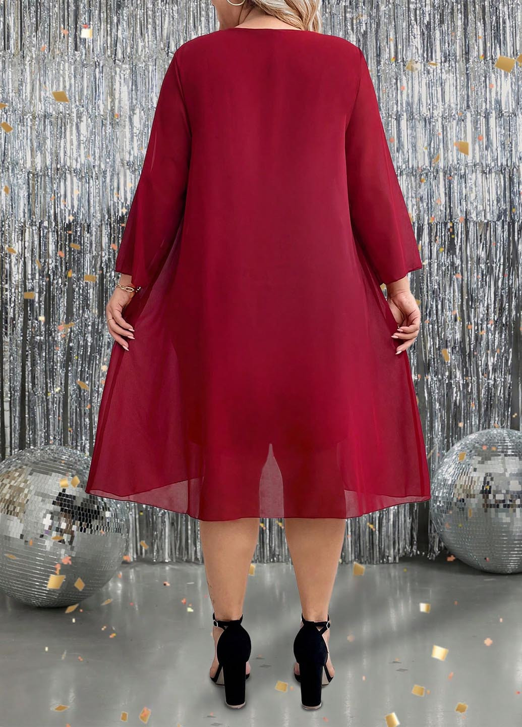 Бордова кежуал сукня сукня-кейп, а-силует SHEIN однотонна