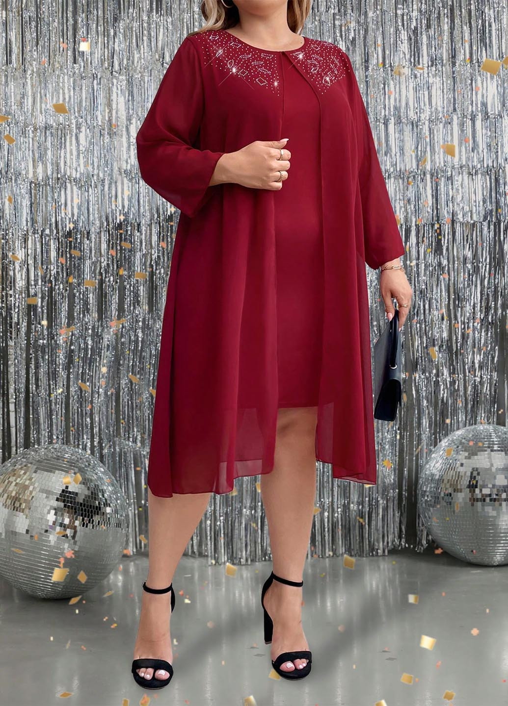 Бордова кежуал сукня сукня-кейп, а-силует SHEIN однотонна