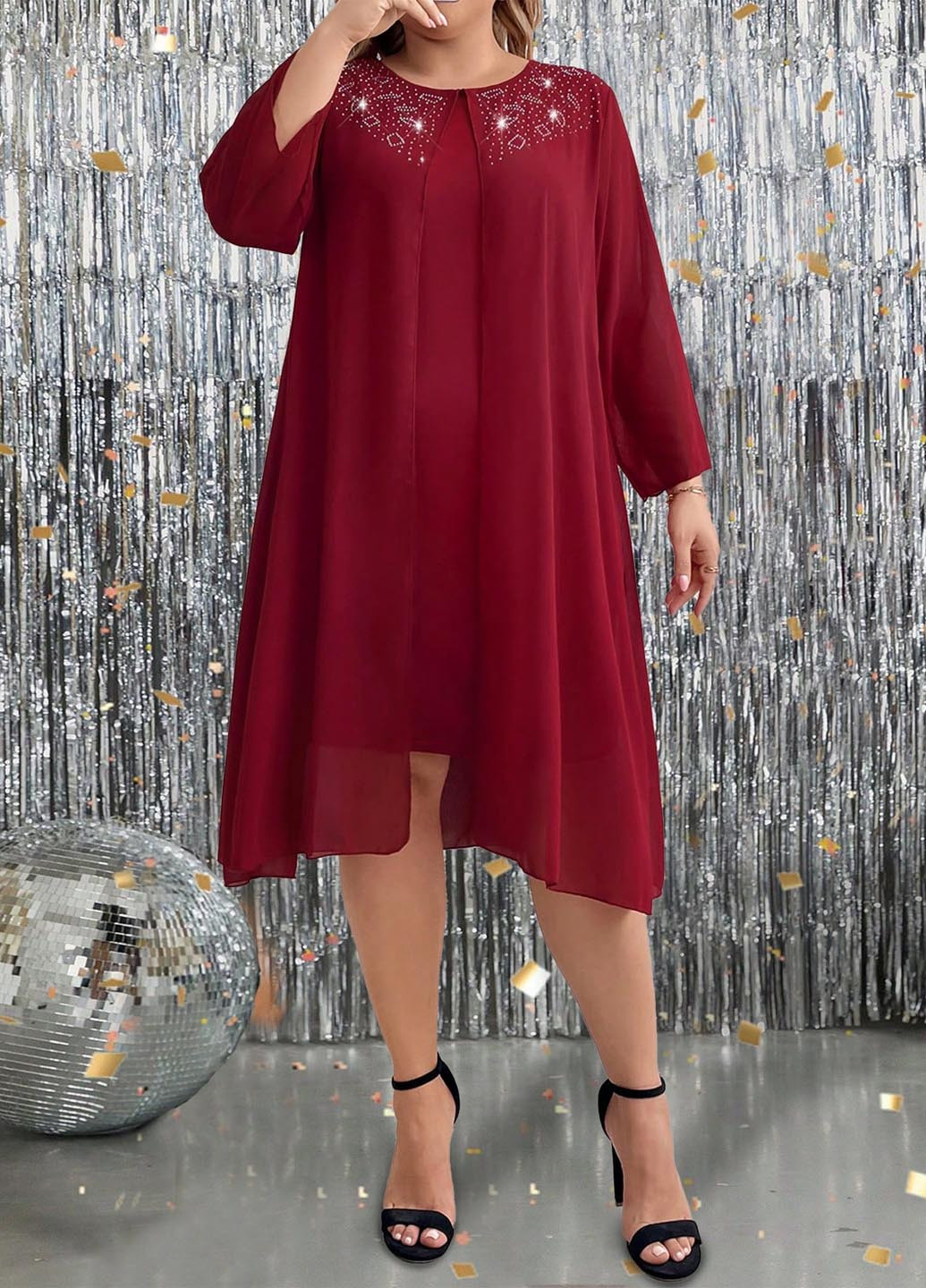 Бордова кежуал сукня сукня-кейп, а-силует SHEIN однотонна