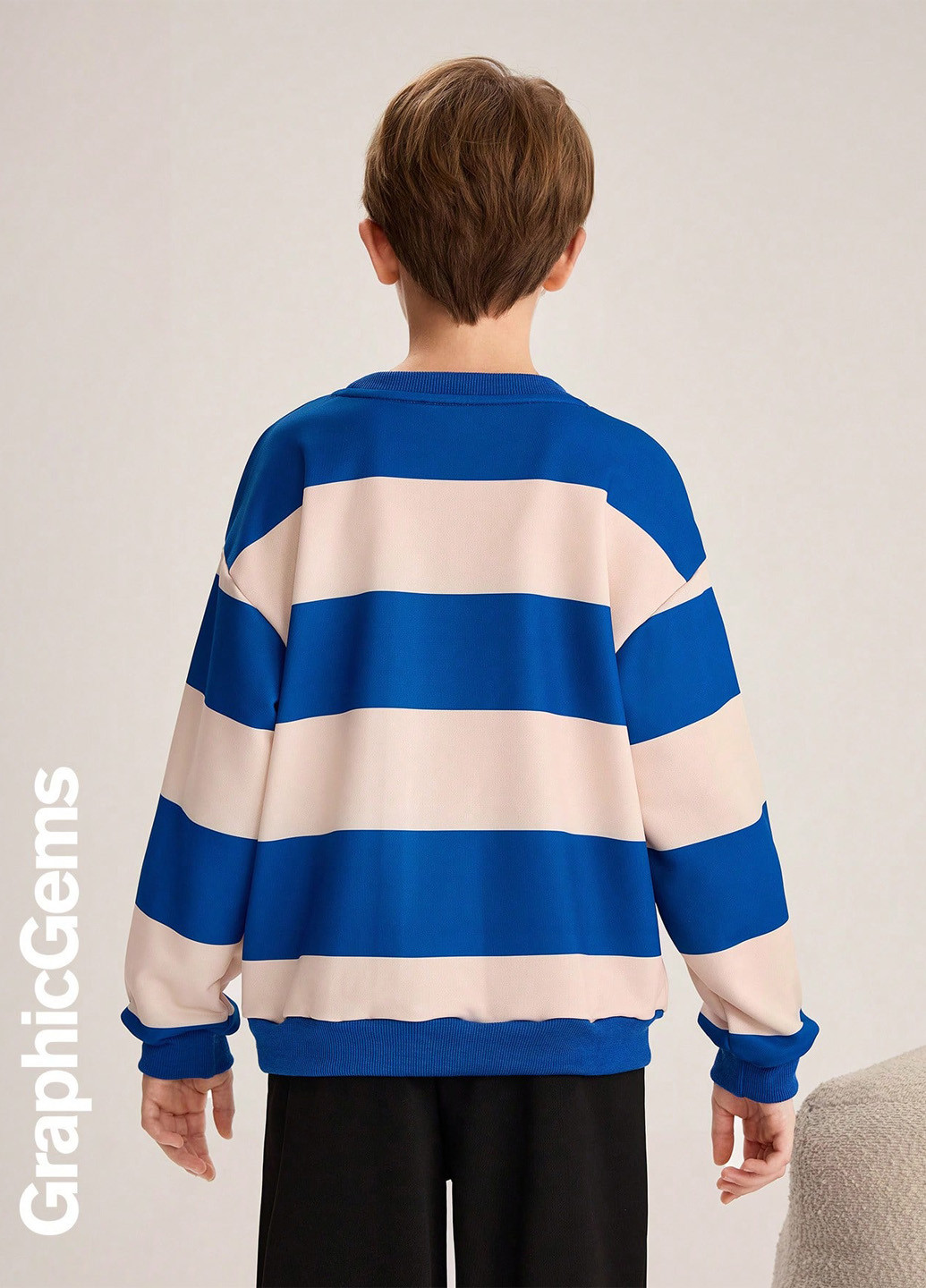 SHEIN свитшот полоска синий кэжуал полиэстер