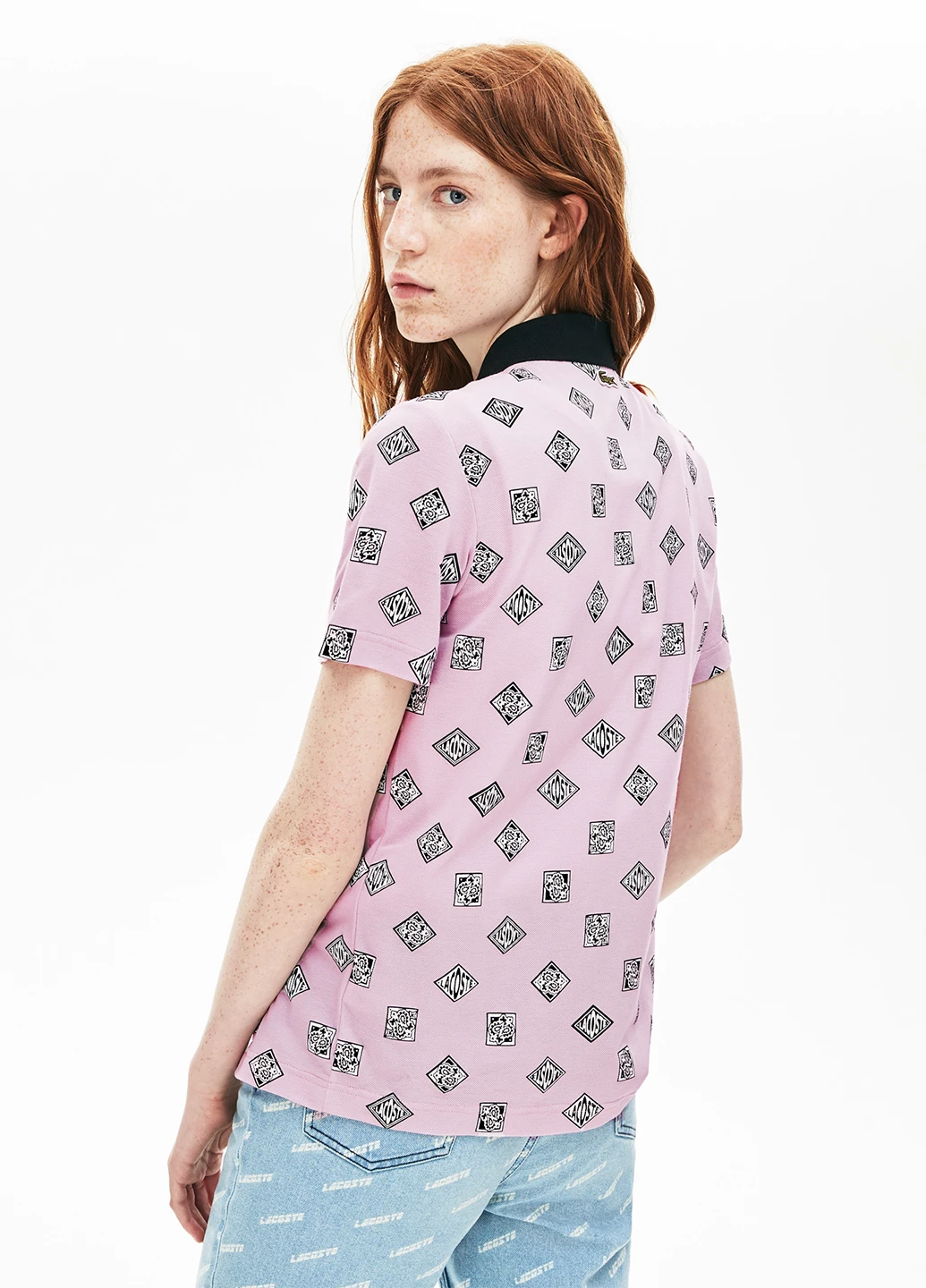Розовая футболка-поло для мужчин Lacoste с геометрическим узором