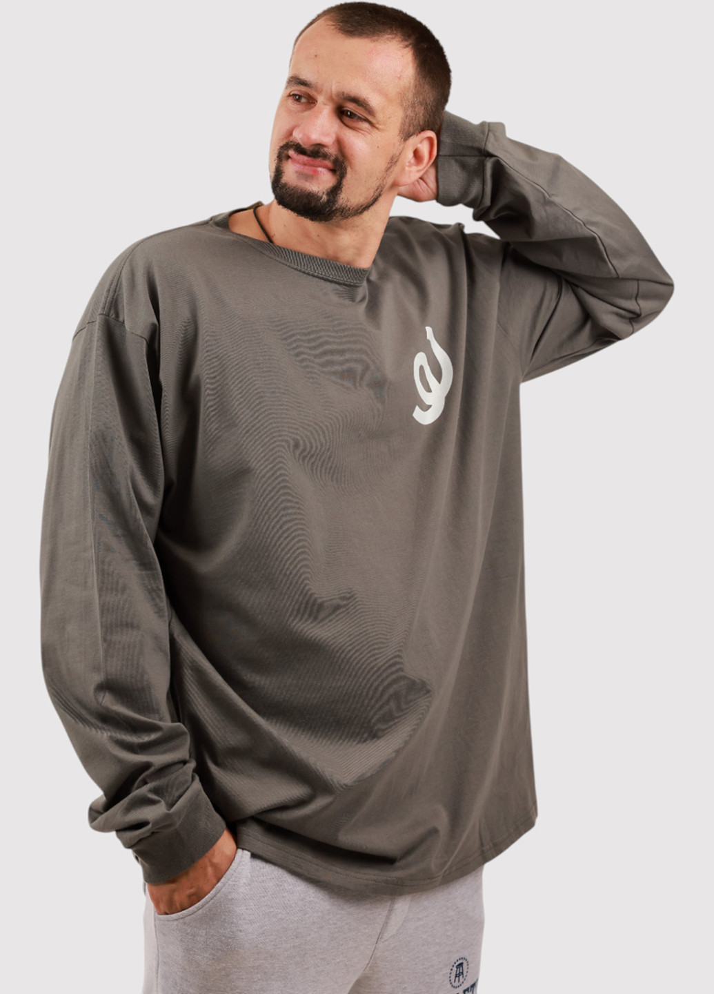 Лонгслів AS Colour малюнок сіро-зелений кежуали трикотаж, бавовна