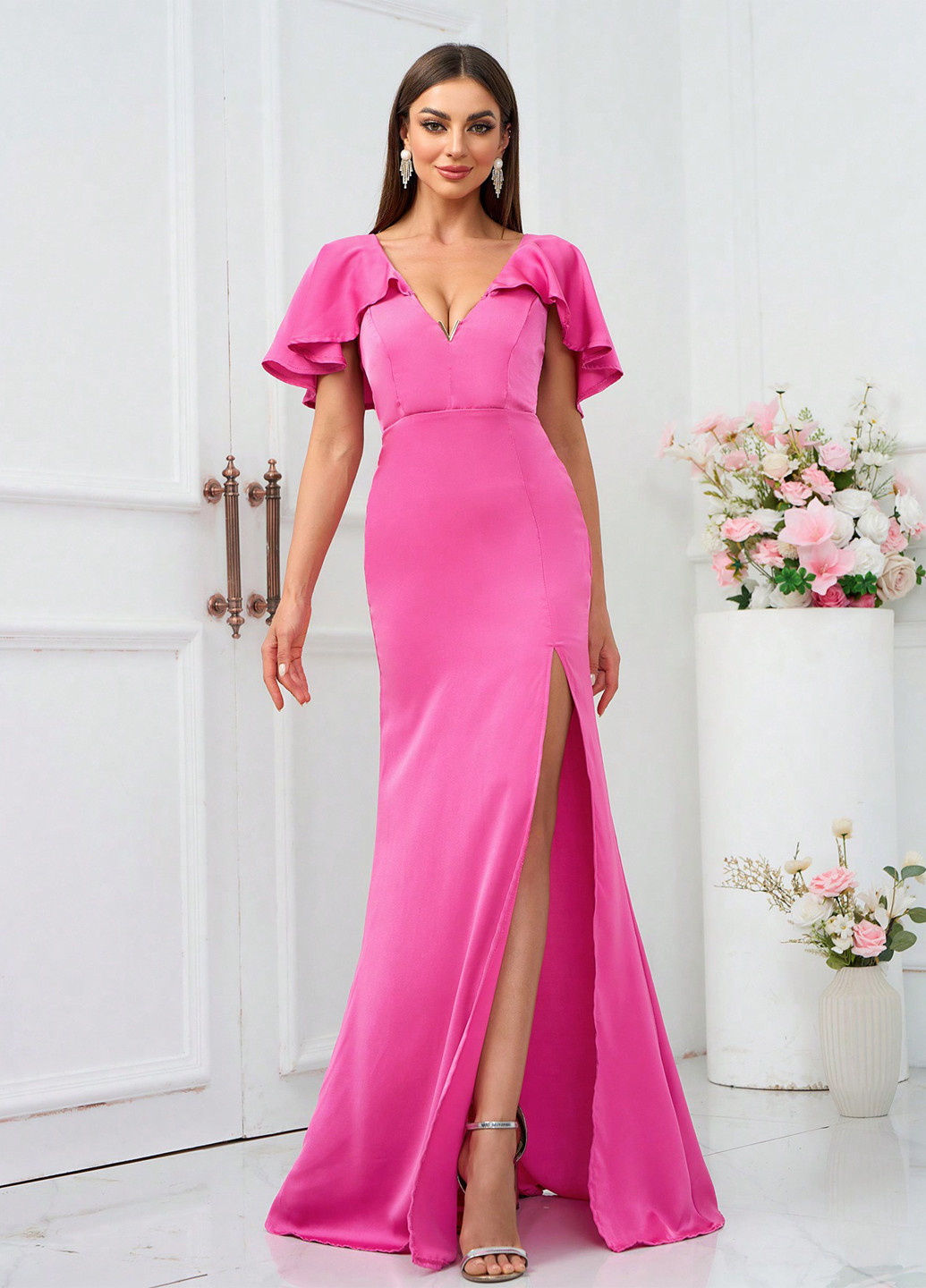 Розовое вечернее платье силуэтная SHEIN однотонное