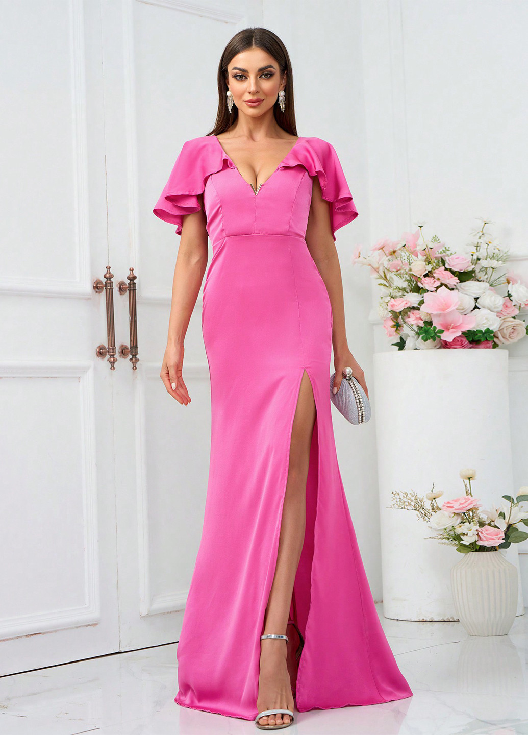 Розовое вечернее платье силуэтная SHEIN однотонное