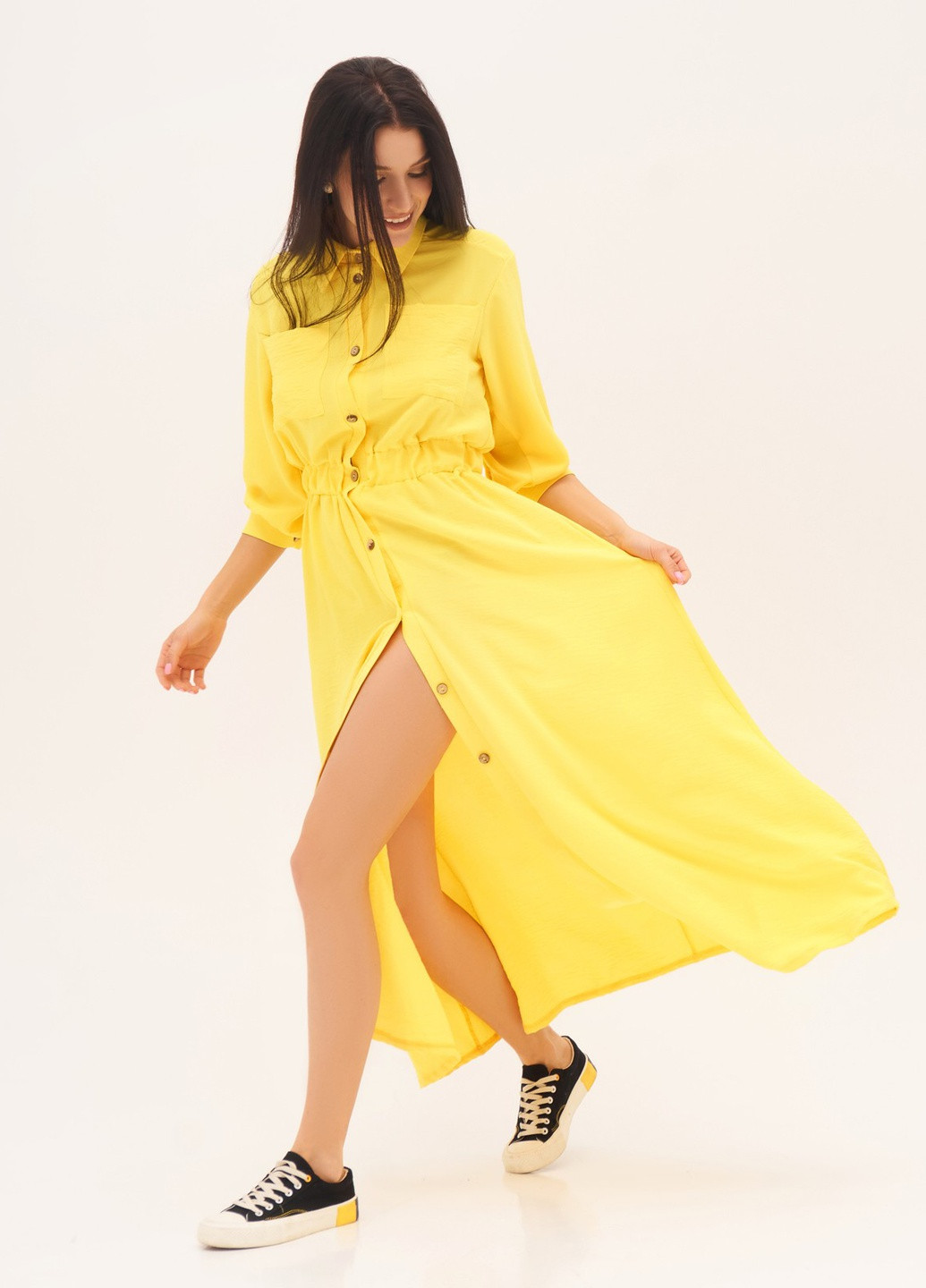 Жовтий повсякденний сукня сорочка ISSA PLUS однотонна