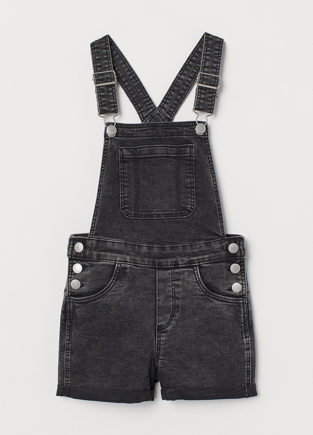 Комбинезон H&M комбинезон-шорты однотонный тёмно-серый джинсовый хлопок