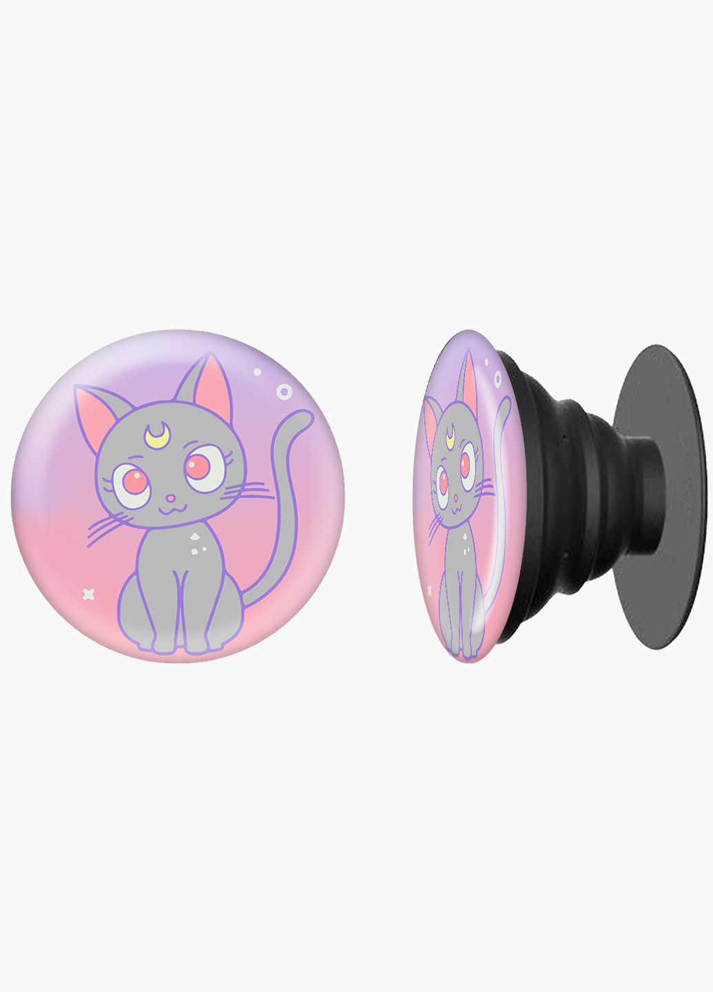 Попсокет (Popsockets) держатель для смартфона Луна Кошки Сейлор Мун (anime Sailor Moon Cats) (8754-2920) Черный MobiPrint (229014792)