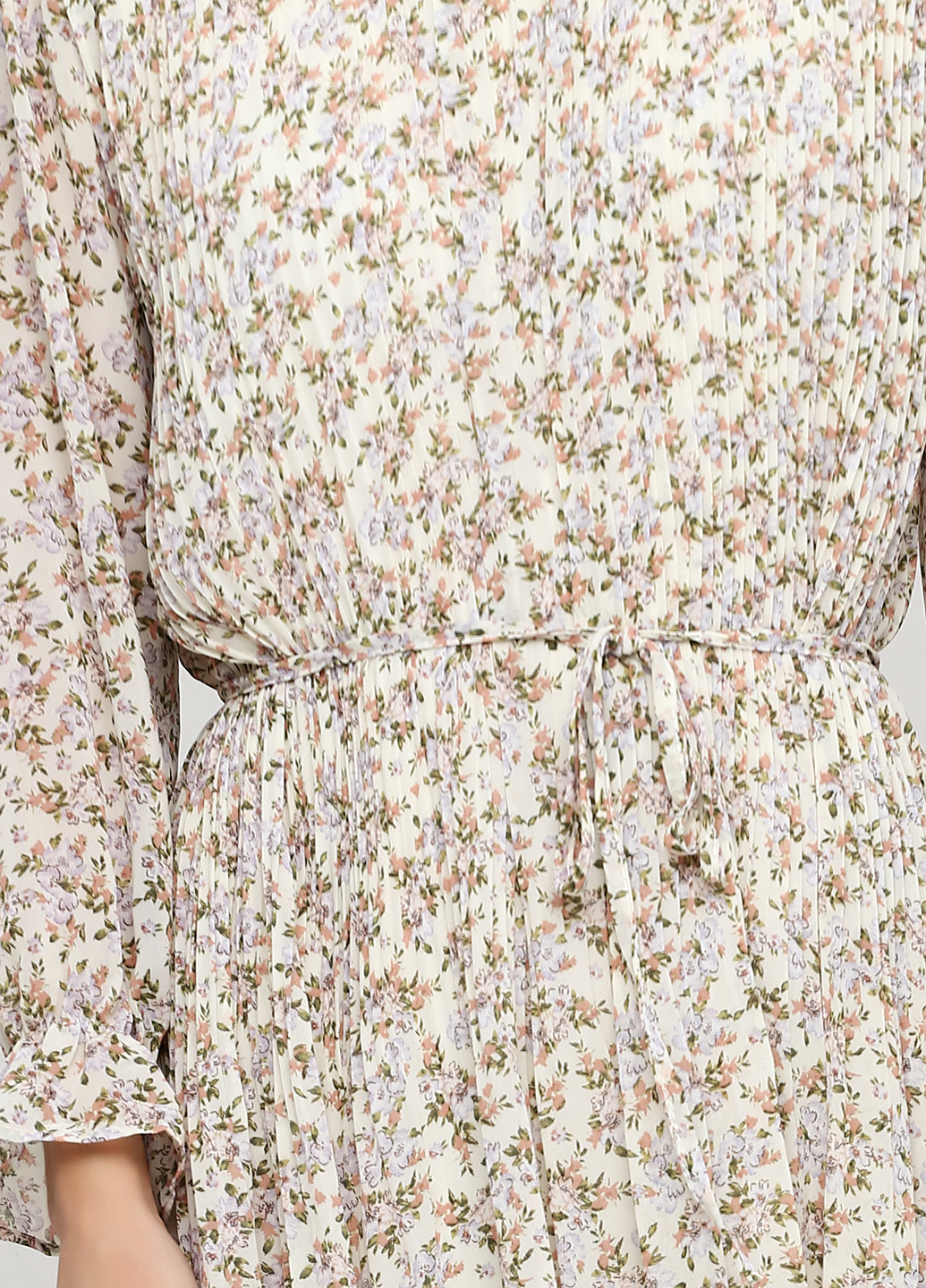 Светло-бежевое кэжуал платье плиссированное No Brand с цветочным принтом