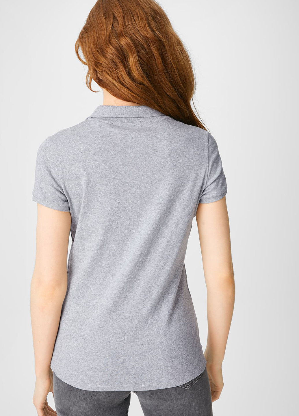 Серая женская футболка-поло C&A меланжевая