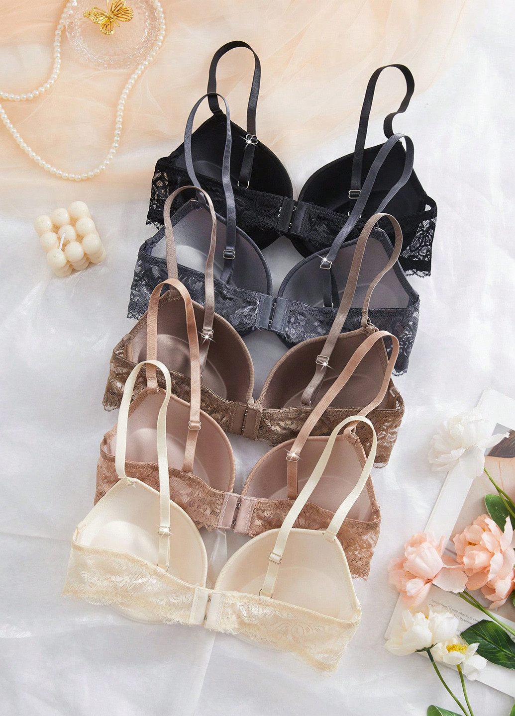 Серо-бежевый корбей бюстгальтер (5 шт.) SHEIN с косточками полиэстер