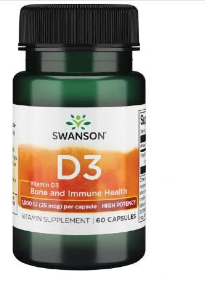 Вітамін D3 Vitamin D3 High Potency 1,000 IU (25 mcg) 60 Caps Swanson (232600004)