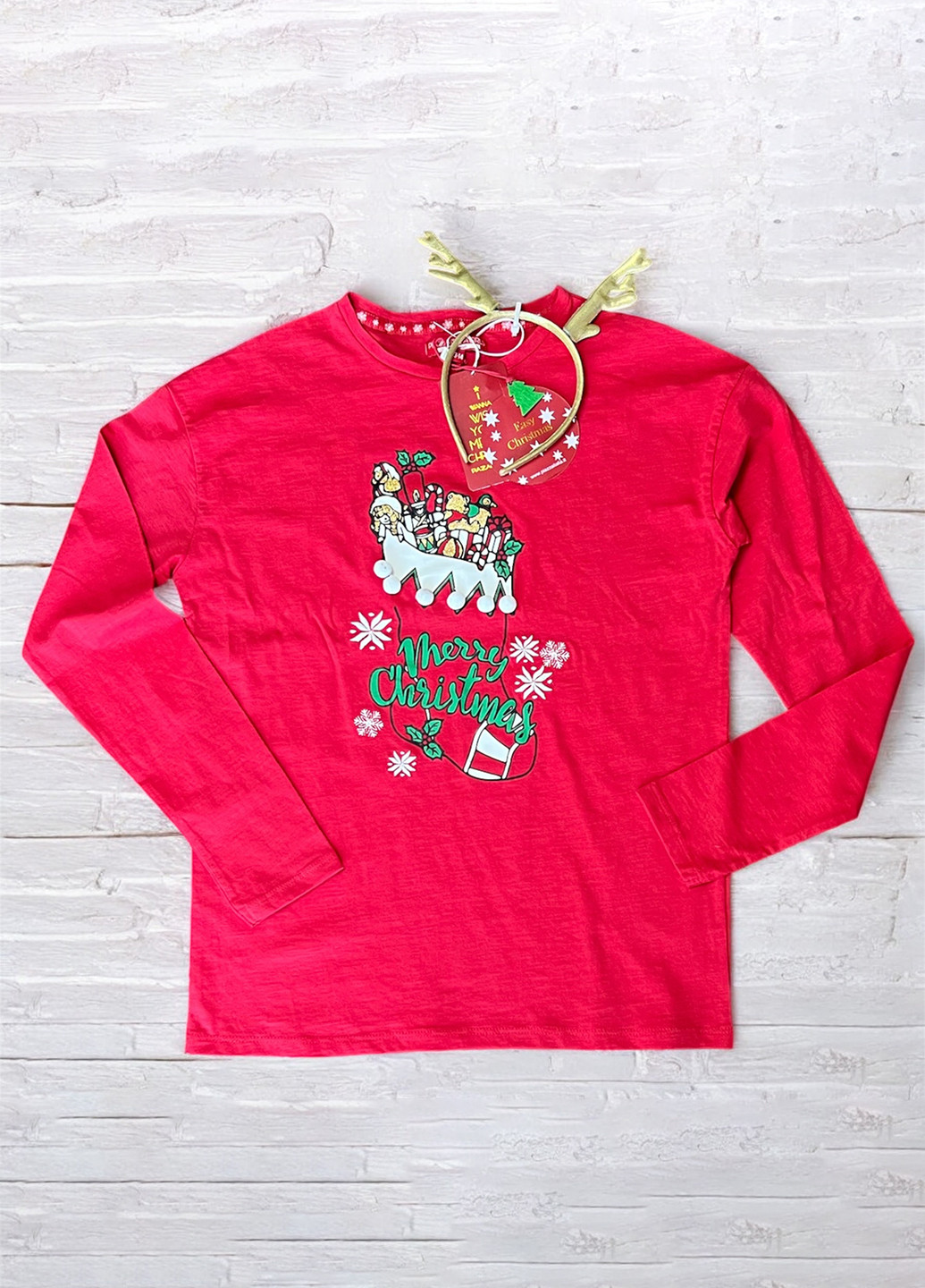 Красный демисезонный кэжуал лонгслив Piazza Italia новогодний