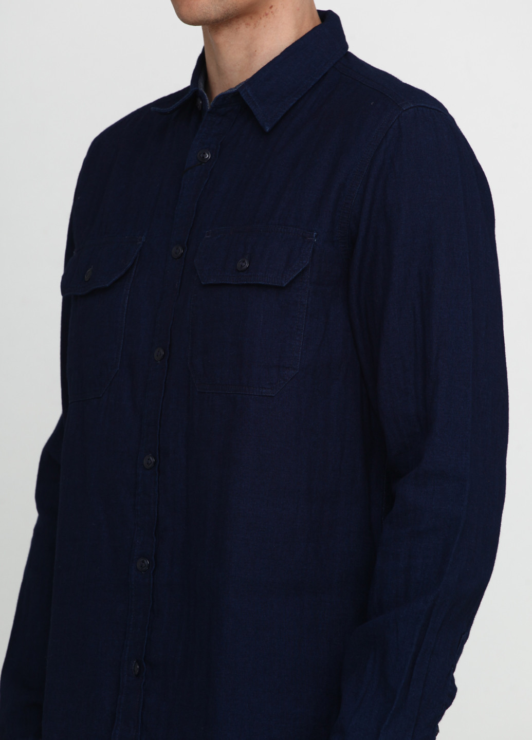 Темно-синяя кэжуал рубашка однотонная Gap с длинным рукавом