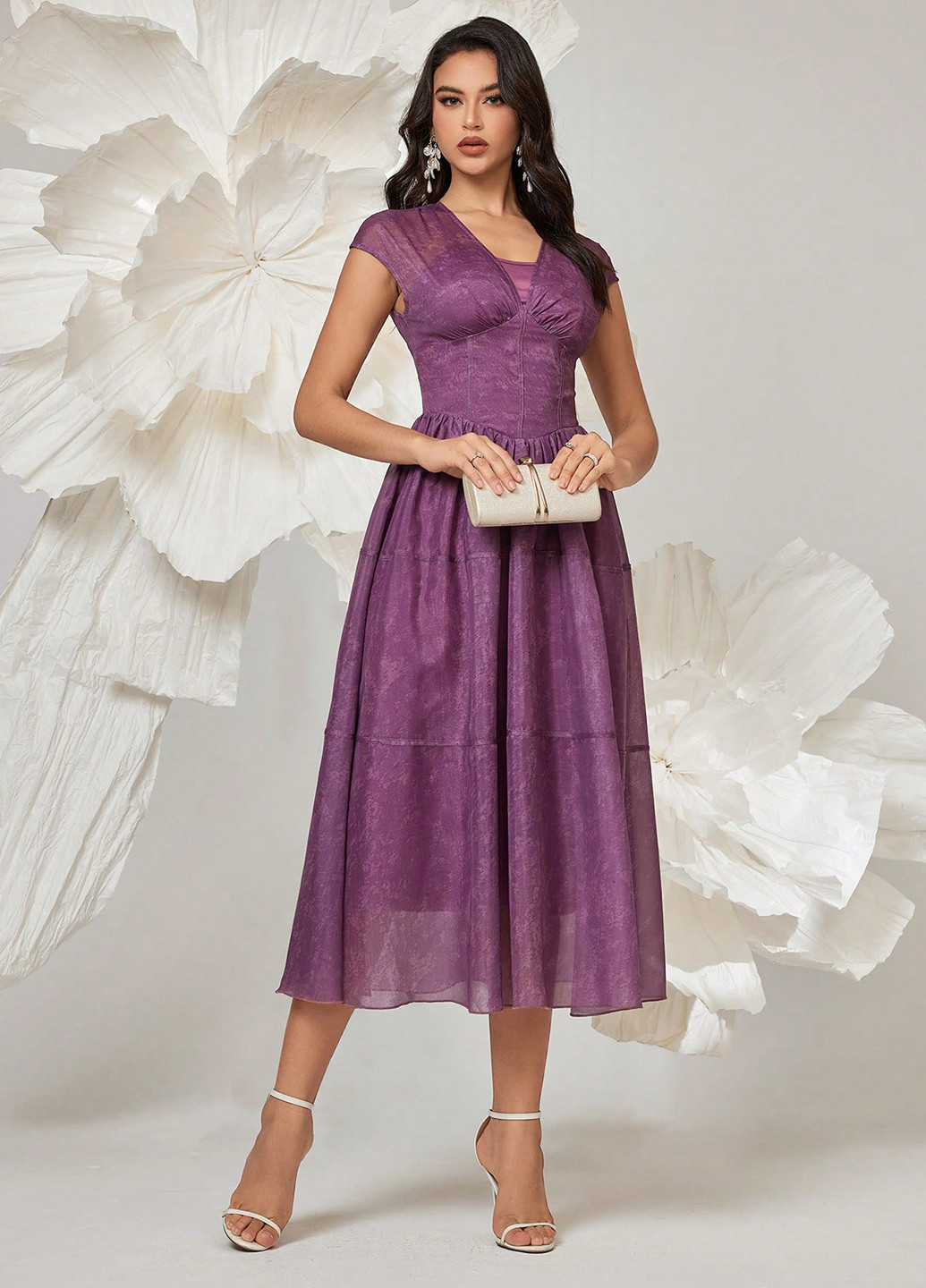 Фіолетова коктейльна сукня в стилі армпір SHEIN однотонна