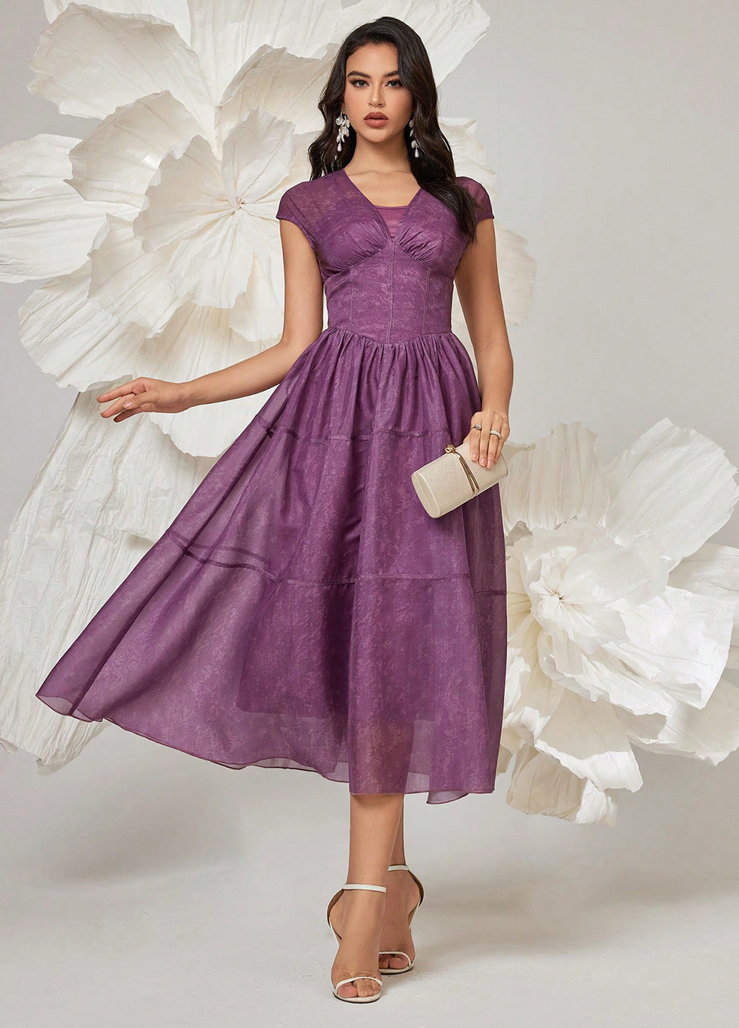 Фіолетова коктейльна сукня в стилі армпір SHEIN однотонна